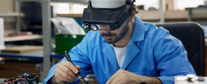 Technician working on a circuit board