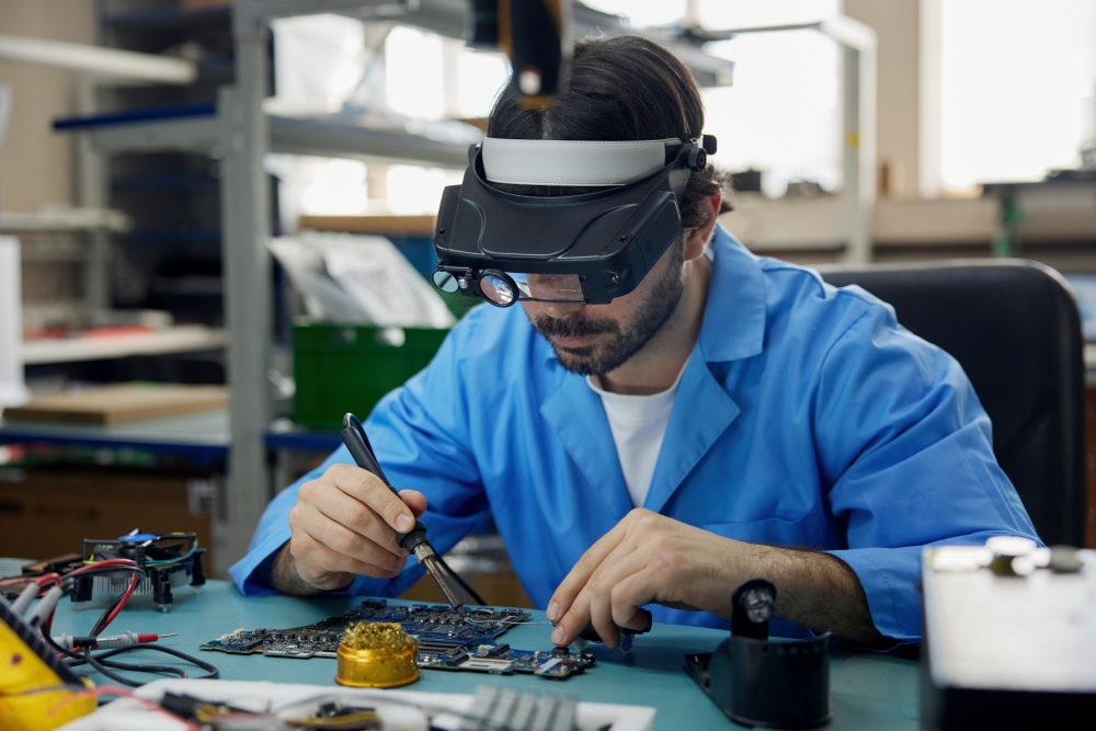 Technician working on a circuit board